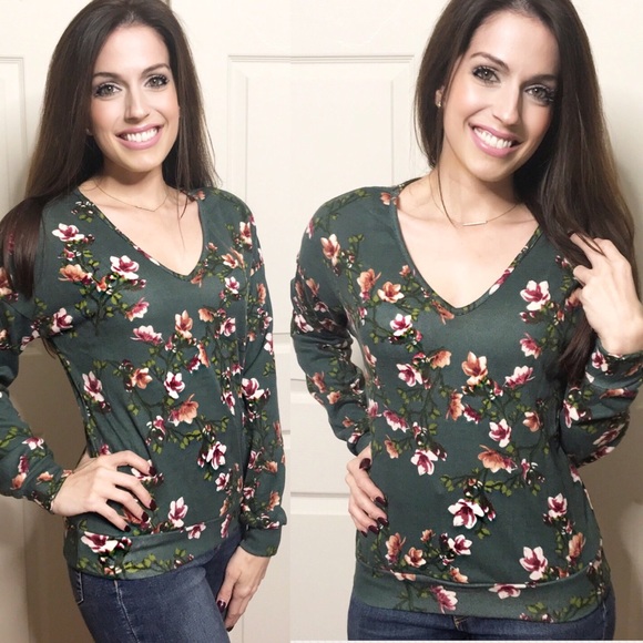 ValMarie Tops - LAST 1- Hunter green soft floral top